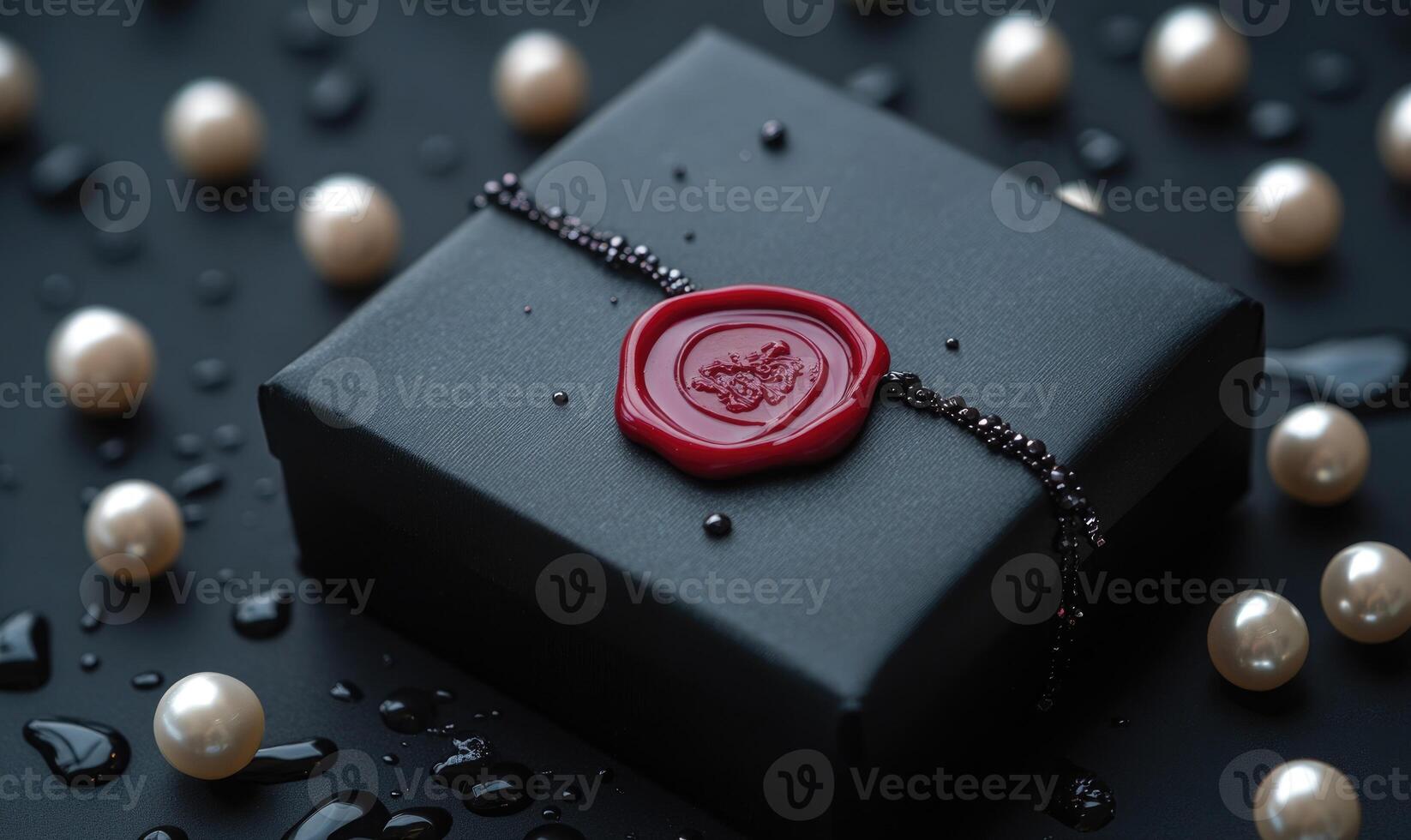A black box with a red wax seal on it photo