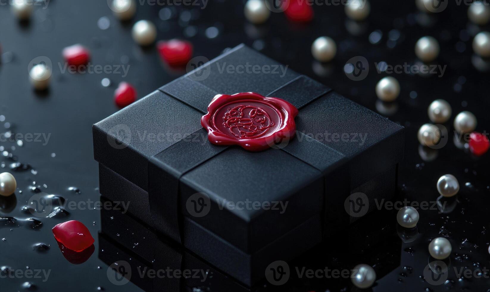 A black box with a red wax seal on it photo