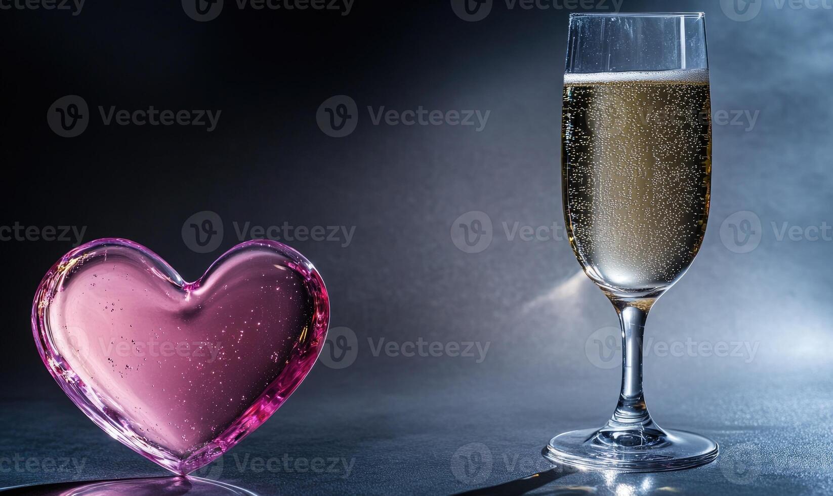 A heart is next to a glass of champagne photo