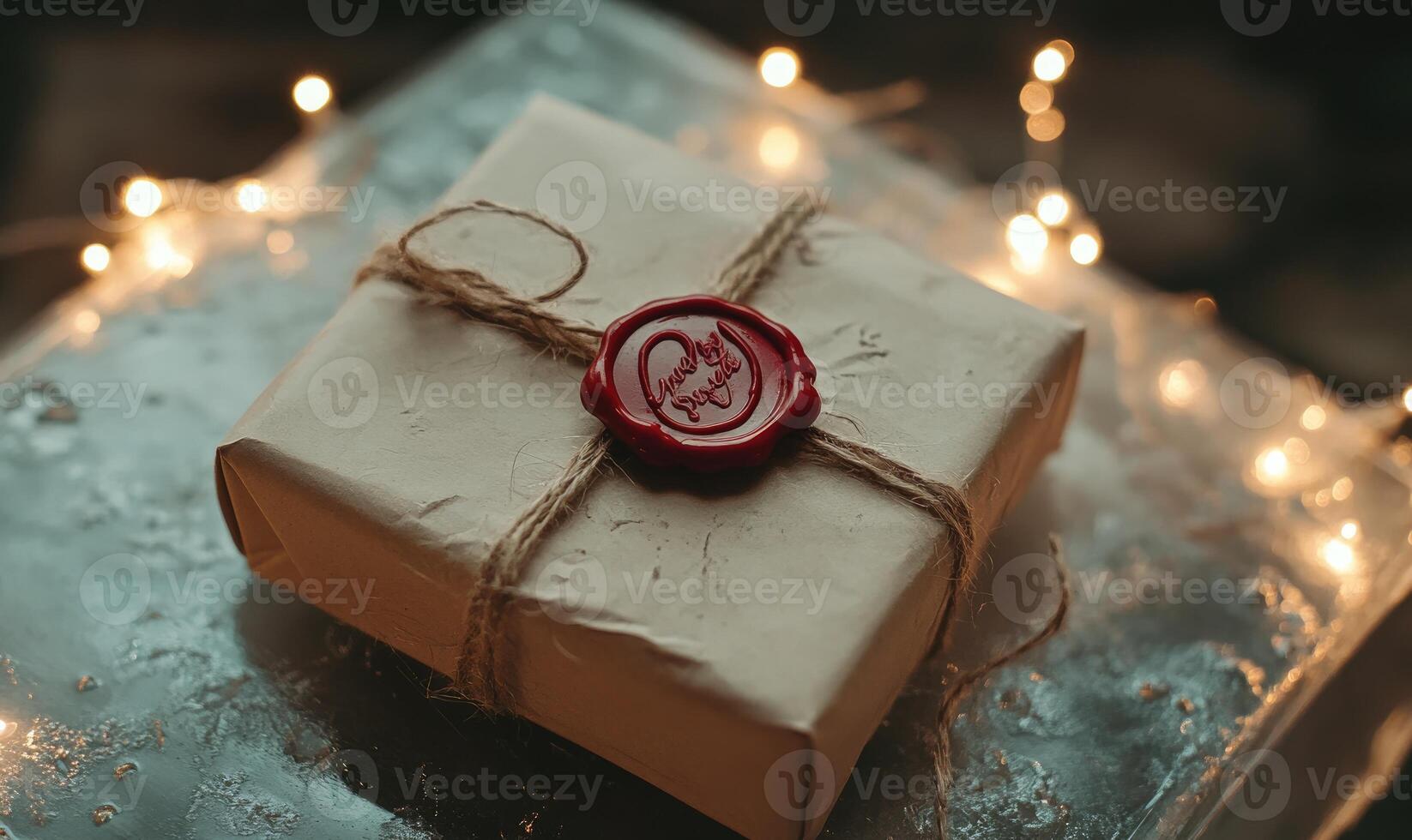 A brown box with a red wax seal on it photo