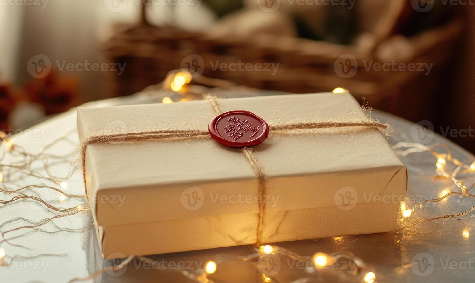 A white box with a red seal on it photo