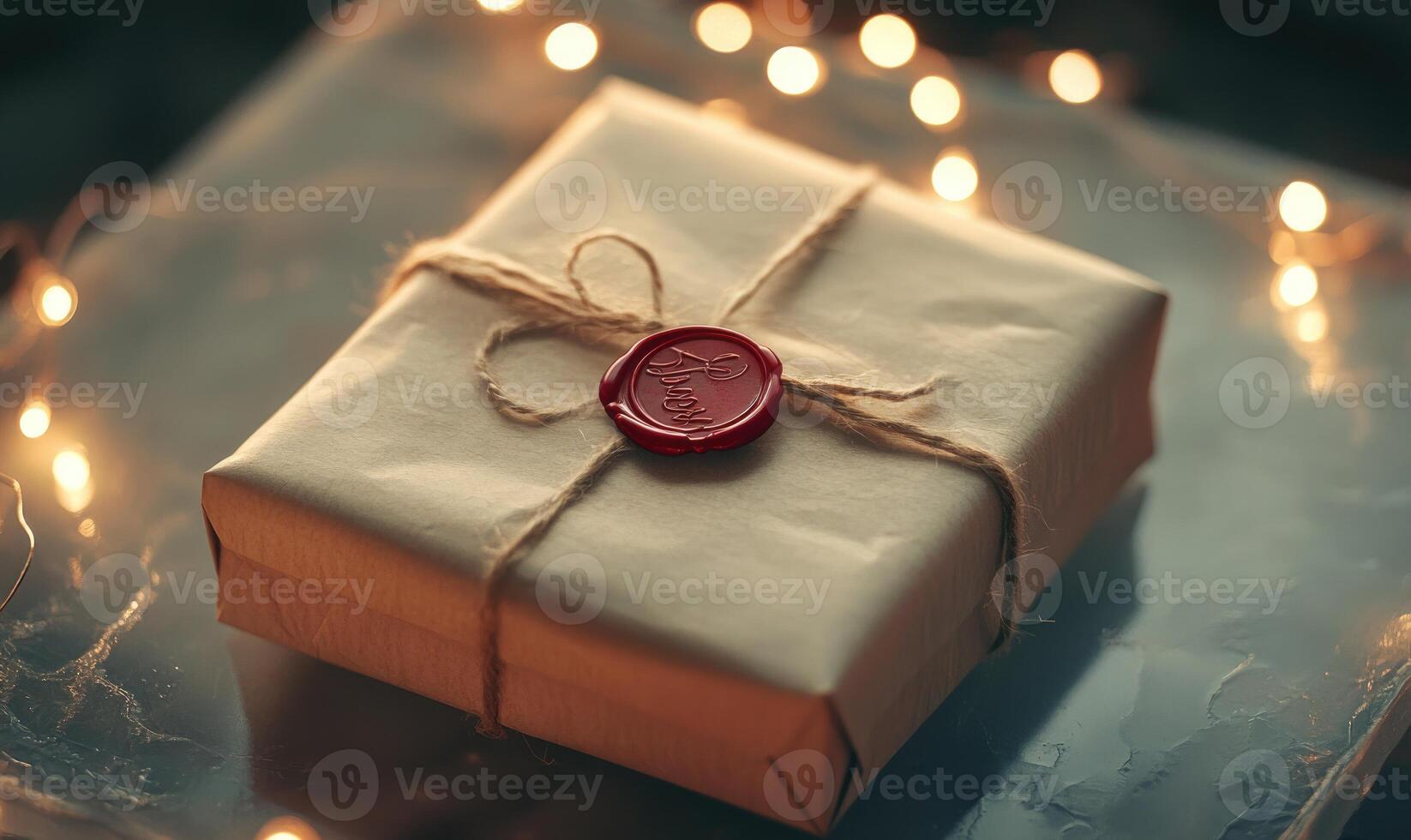 A brown box with a red wax seal on it photo
