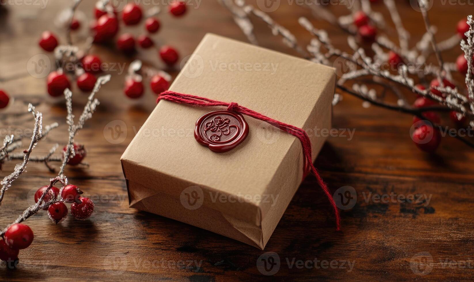 A brown box with a red label on it photo