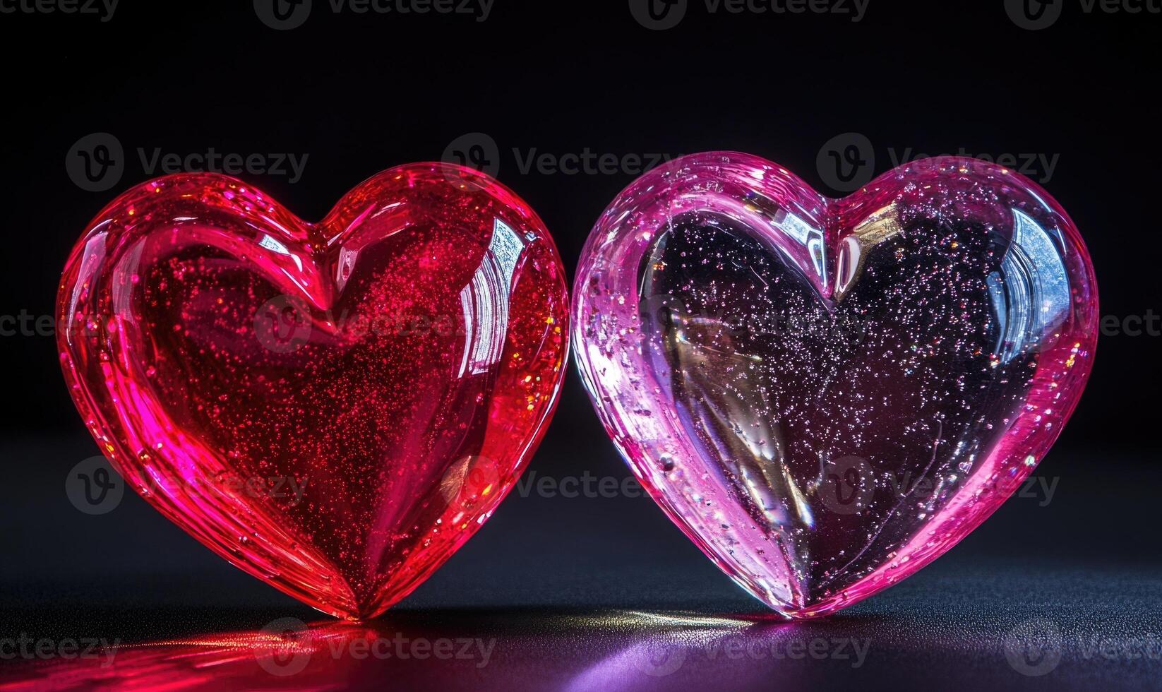 Two hearts are sitting on a black surface photo