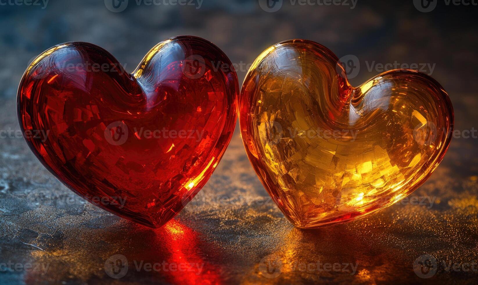 Two hearts are on a table photo