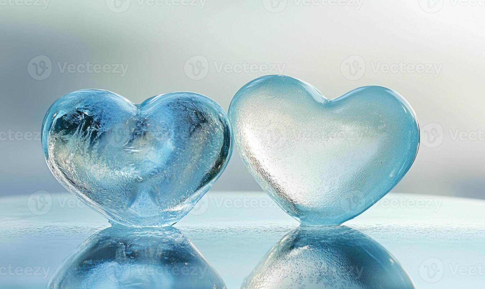 Two hearts made of ice are on a table photo