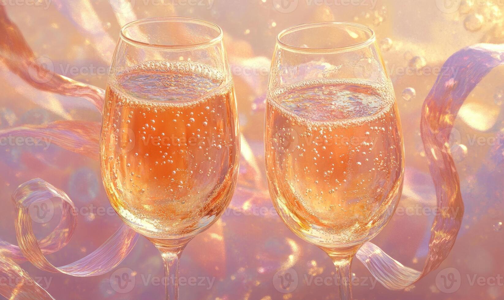 Two wine glasses filled with champagne photo