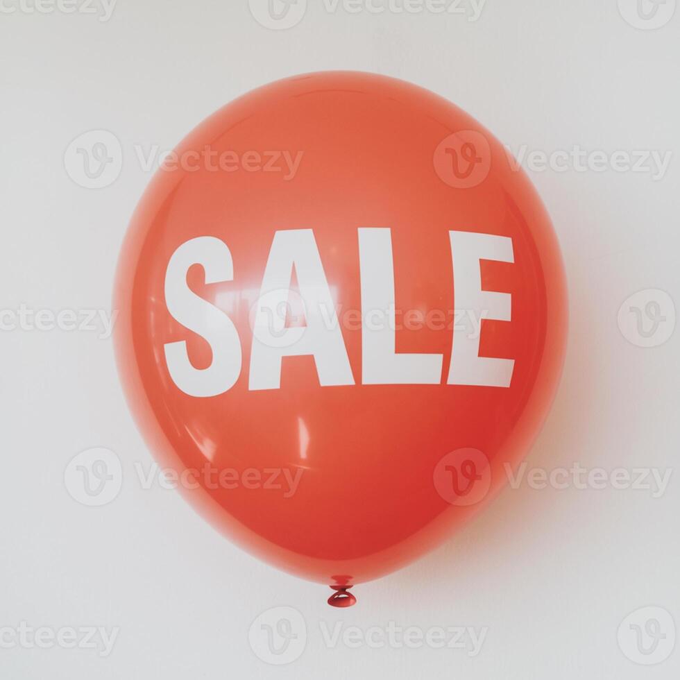 Red SALE balloon floating against white background, bold text in center For Social Media Post Size photo