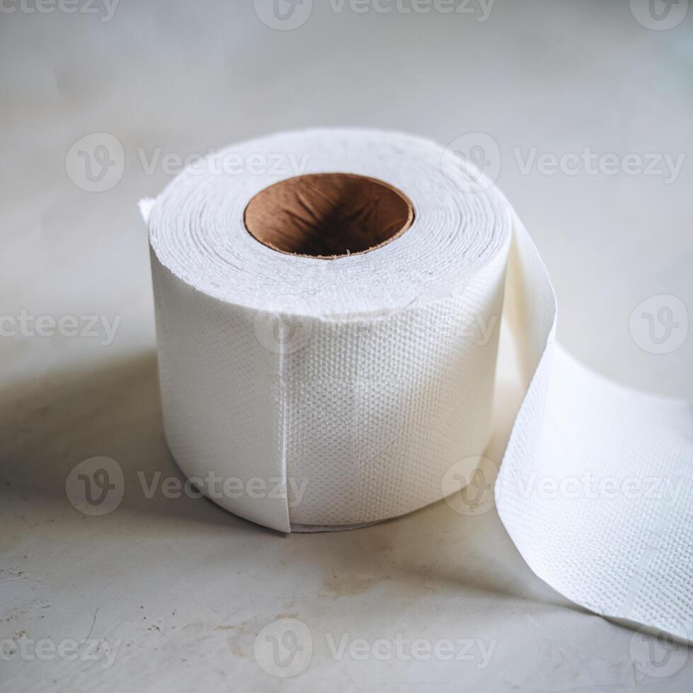 Roll of toilet paper slightly unraveled, revealing its soft texture and core For Social Media Post Size photo