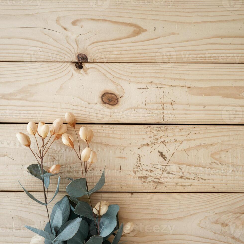 Beige wooden surface with natural grain patterns, slight imperfections, rustic charm For Social Media Post Size photo