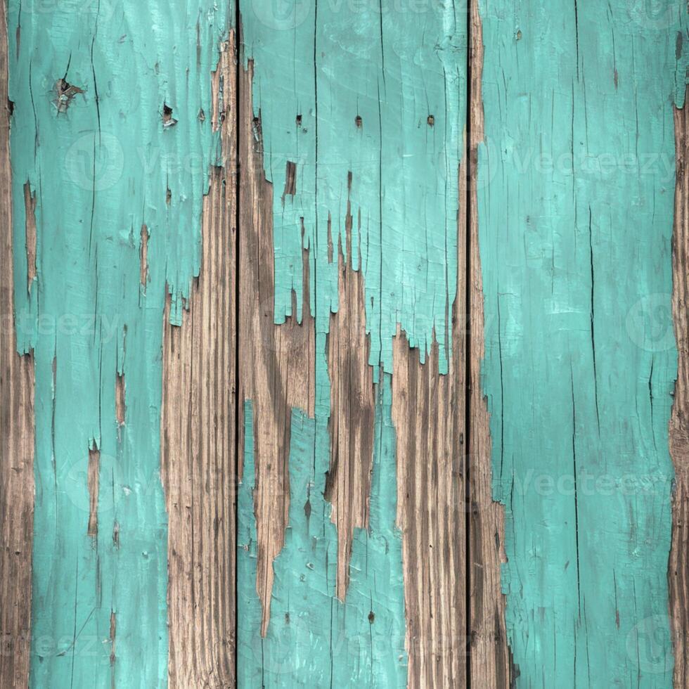 Wooden surface with worn turquoise paint, natural grain showing underneath For Social Media Post Size photo