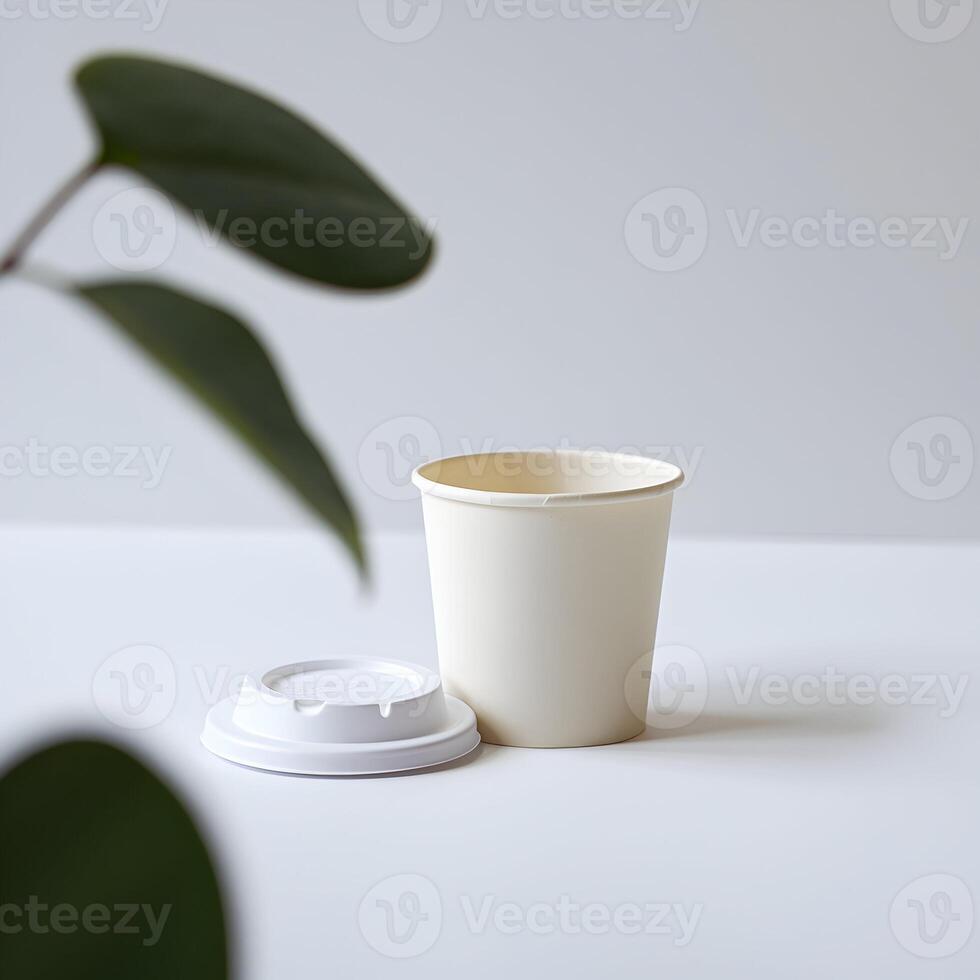 White paper cup with lid, minimalist focus on clean design and simplicity For Social Media Post Size photo