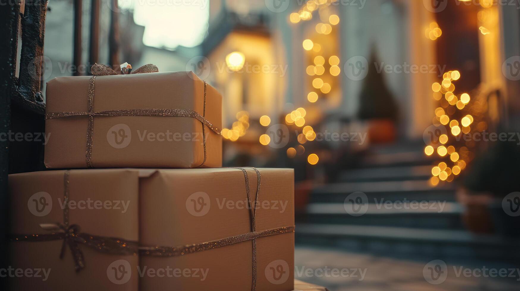 Warmly Lit Package Exchange Scene at Night photo