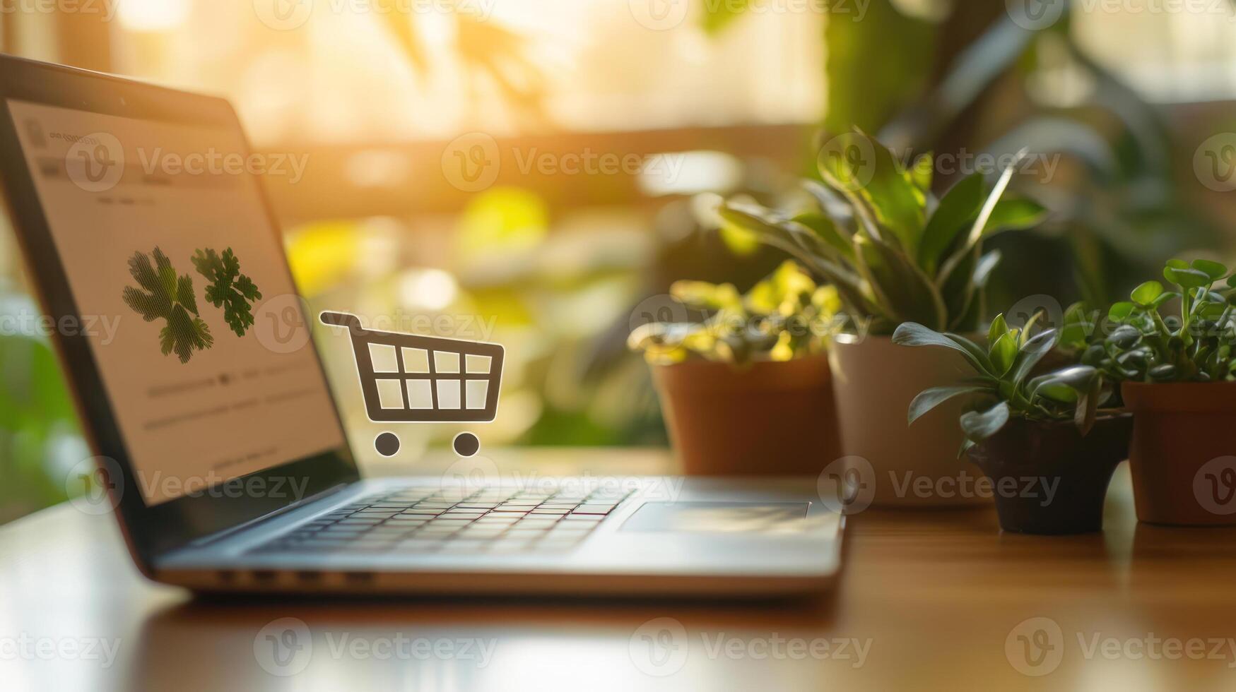 Close up of E commerce Cart Icon on Laptop Screen photo