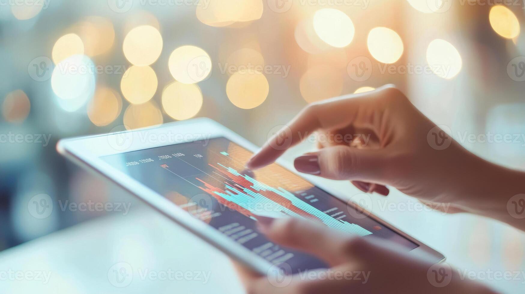 Close Up of Tablet Display with Business Graph Analysis photo