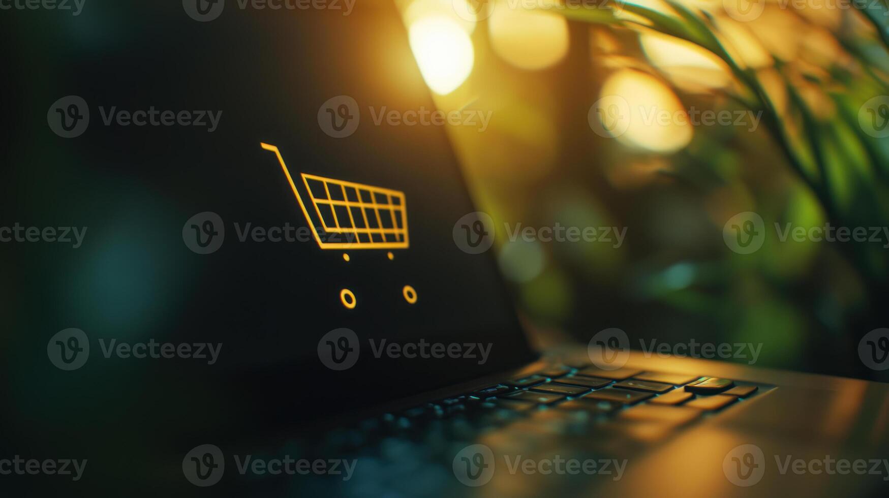 Close Up of Shopping Cart Icon on Computer Screen photo