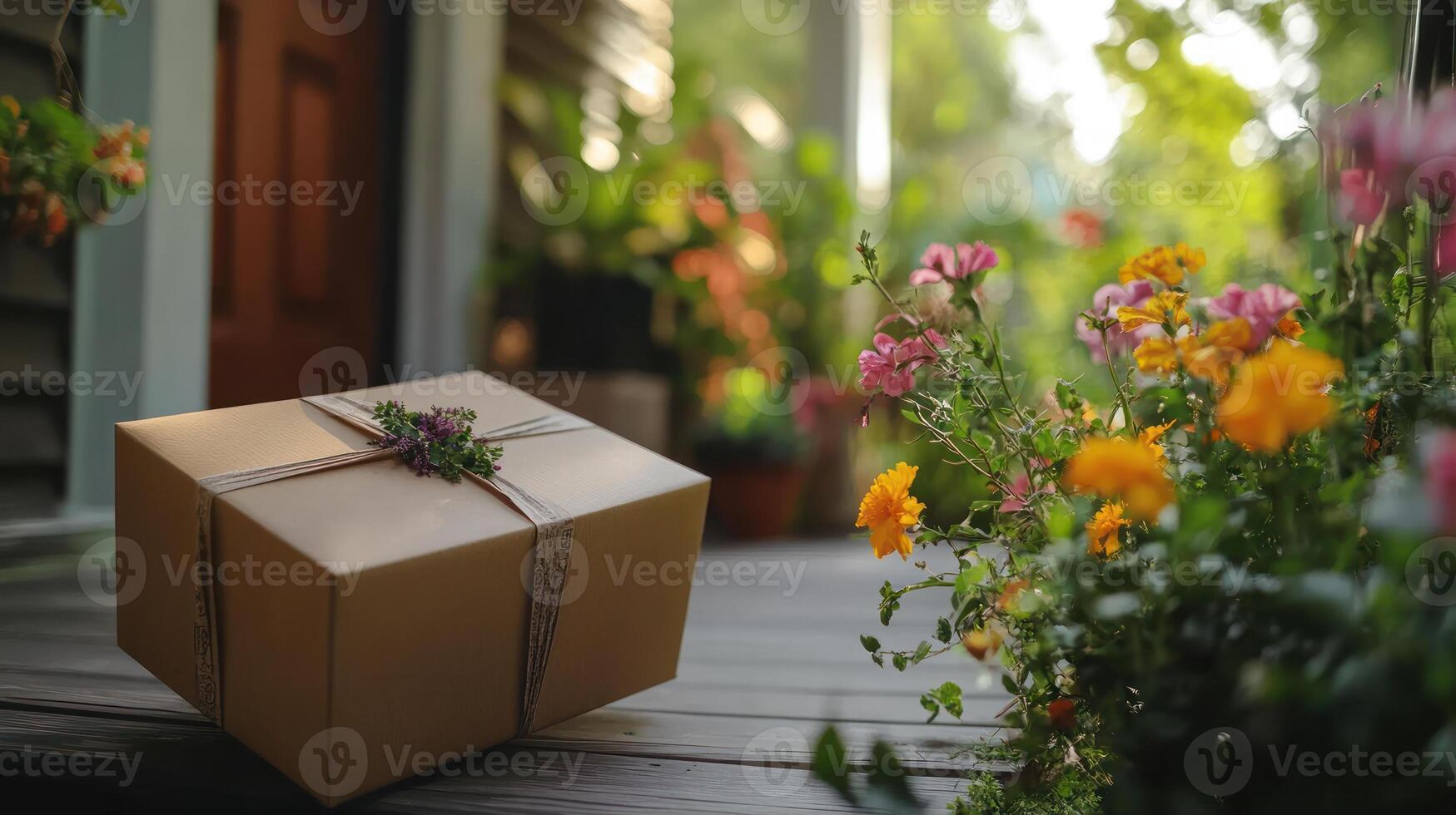 Customer Accepting Package at Front Doorstep photo