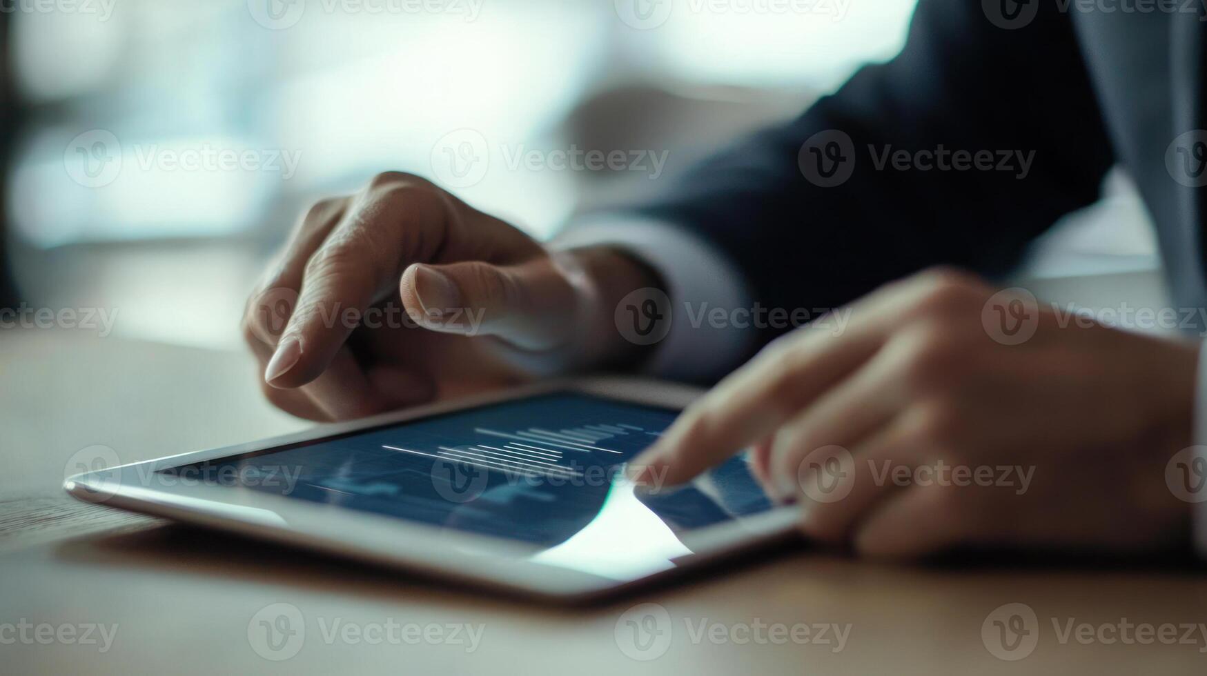 Hands Pointing at Digital Tablet Screen for Analysis photo