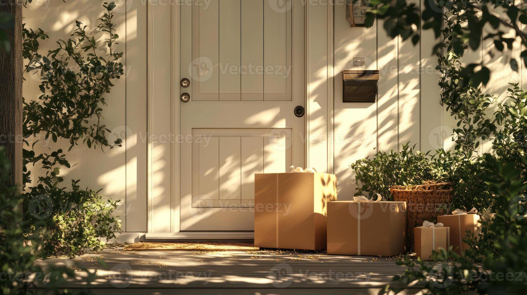 High Angle Shot of Package Exchange at a Doorstep photo