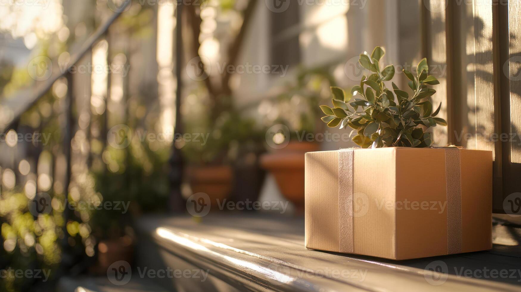 Friendly Delivery on a Doorstep in Soft Light photo