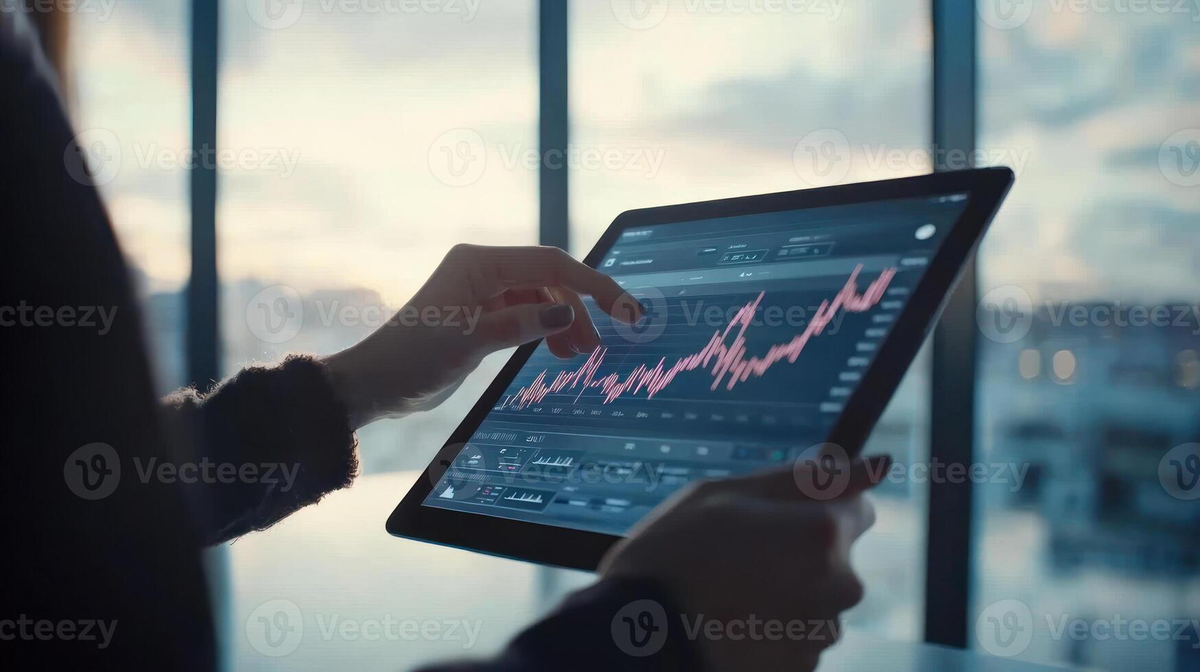 Hands Interacting with Digital Screen in High Angle Shot photo