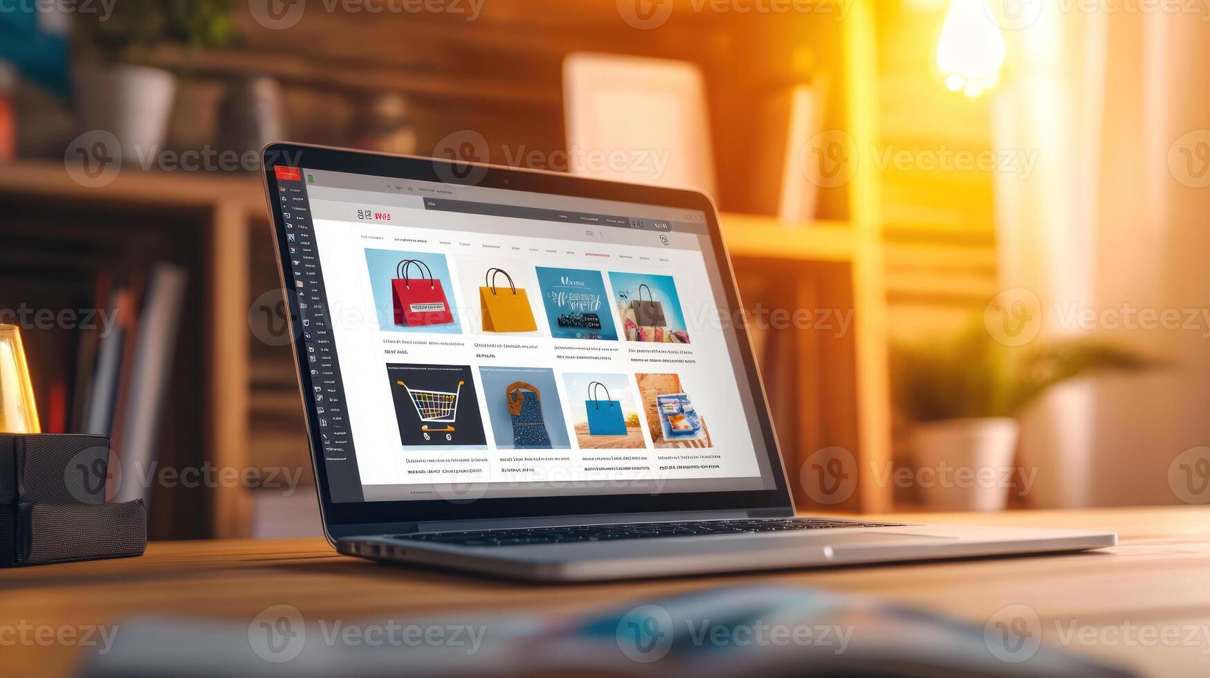 Laptop on Desk Showing Online Shopping Website photo