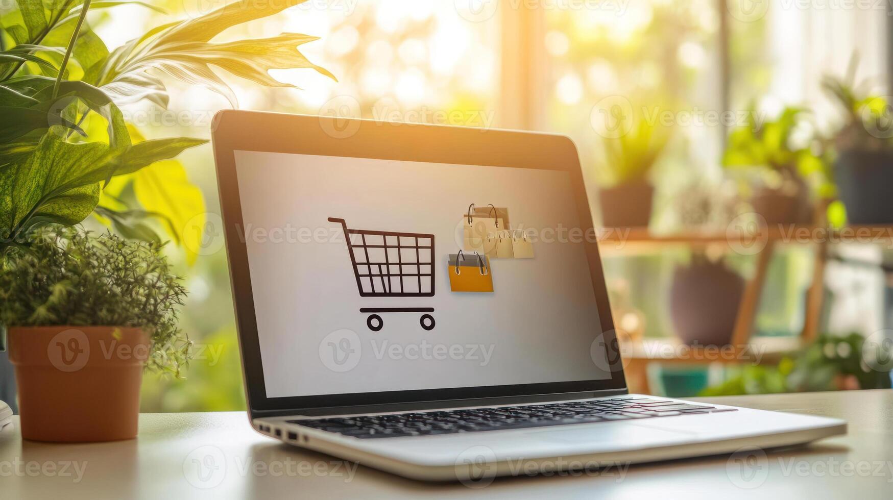 Laptop with Online Store and Cart Icon Displayed photo