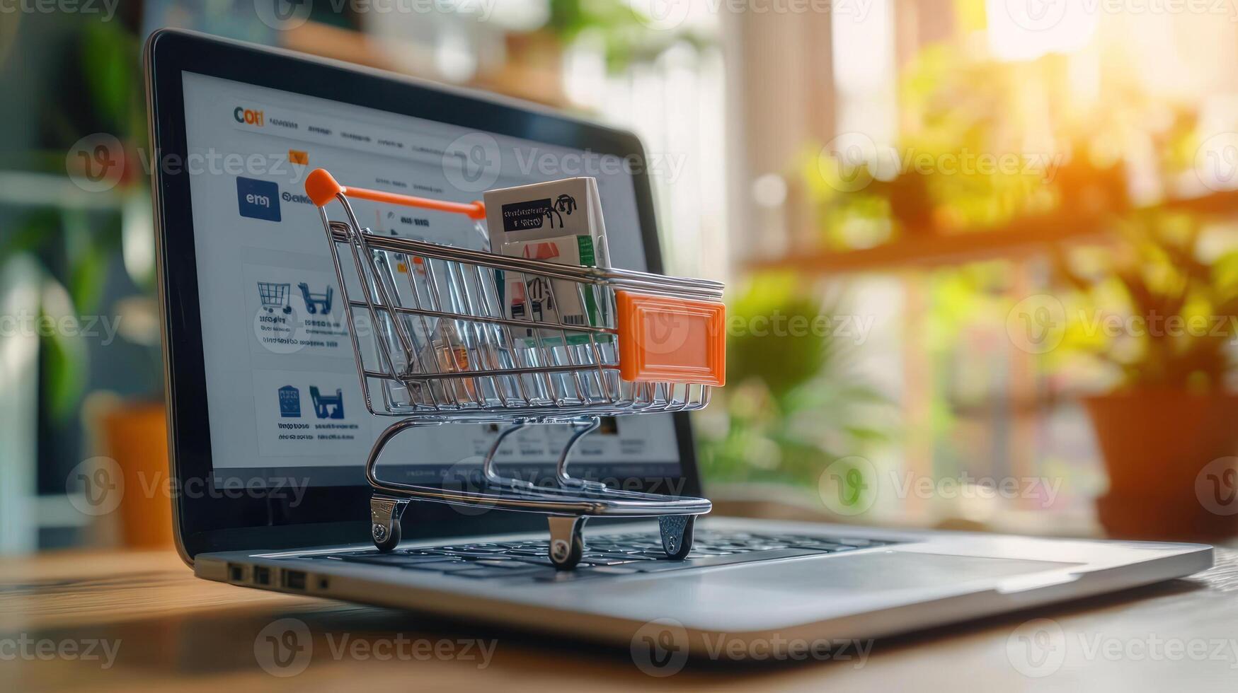 Laptop Displaying E commerce Site with Shopping Cart photo