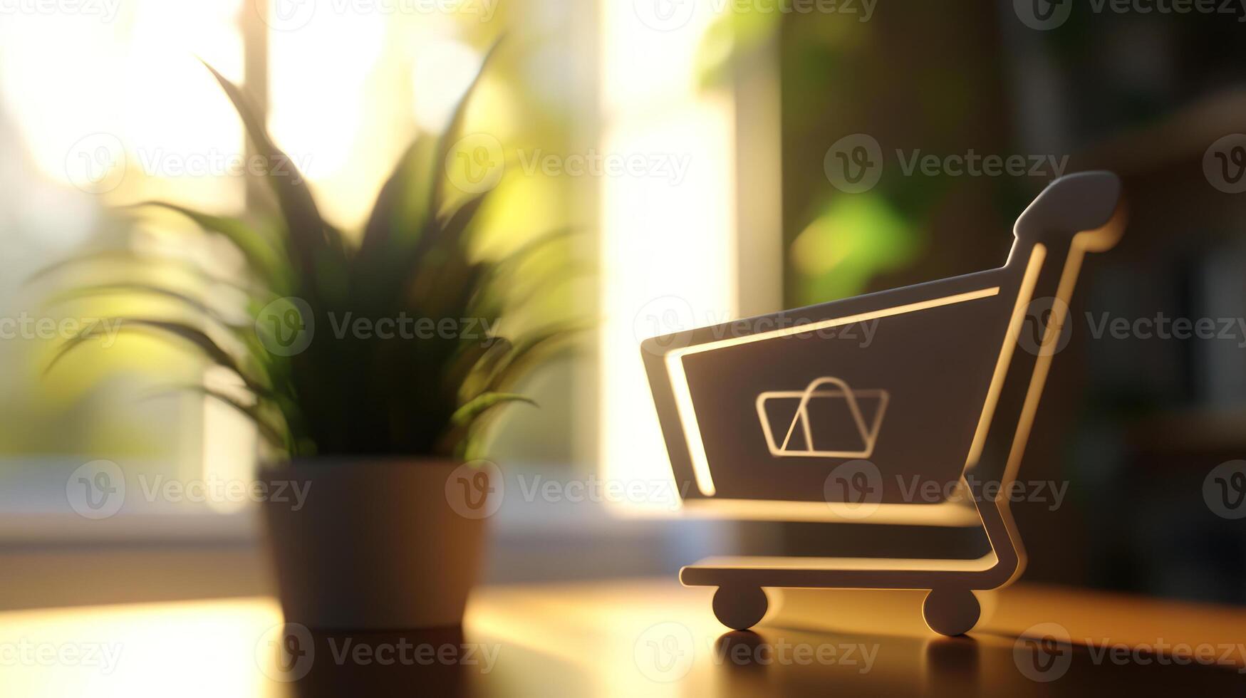 Photorealistic Shopping Cart on Phone Background photo
