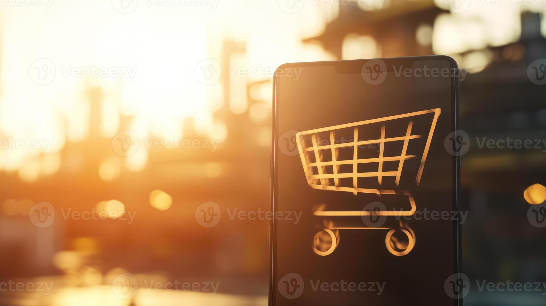 Photorealistic Cart Icon Displayed on Smartphone Screen photo