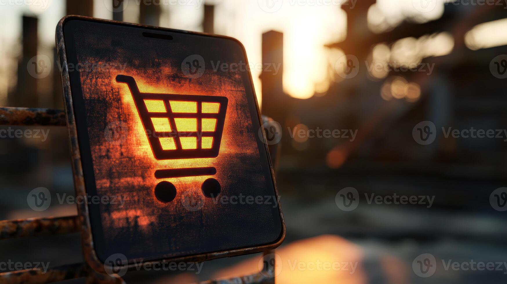 Close Up of Shopping Cart Icon on Smartphone Display photo
