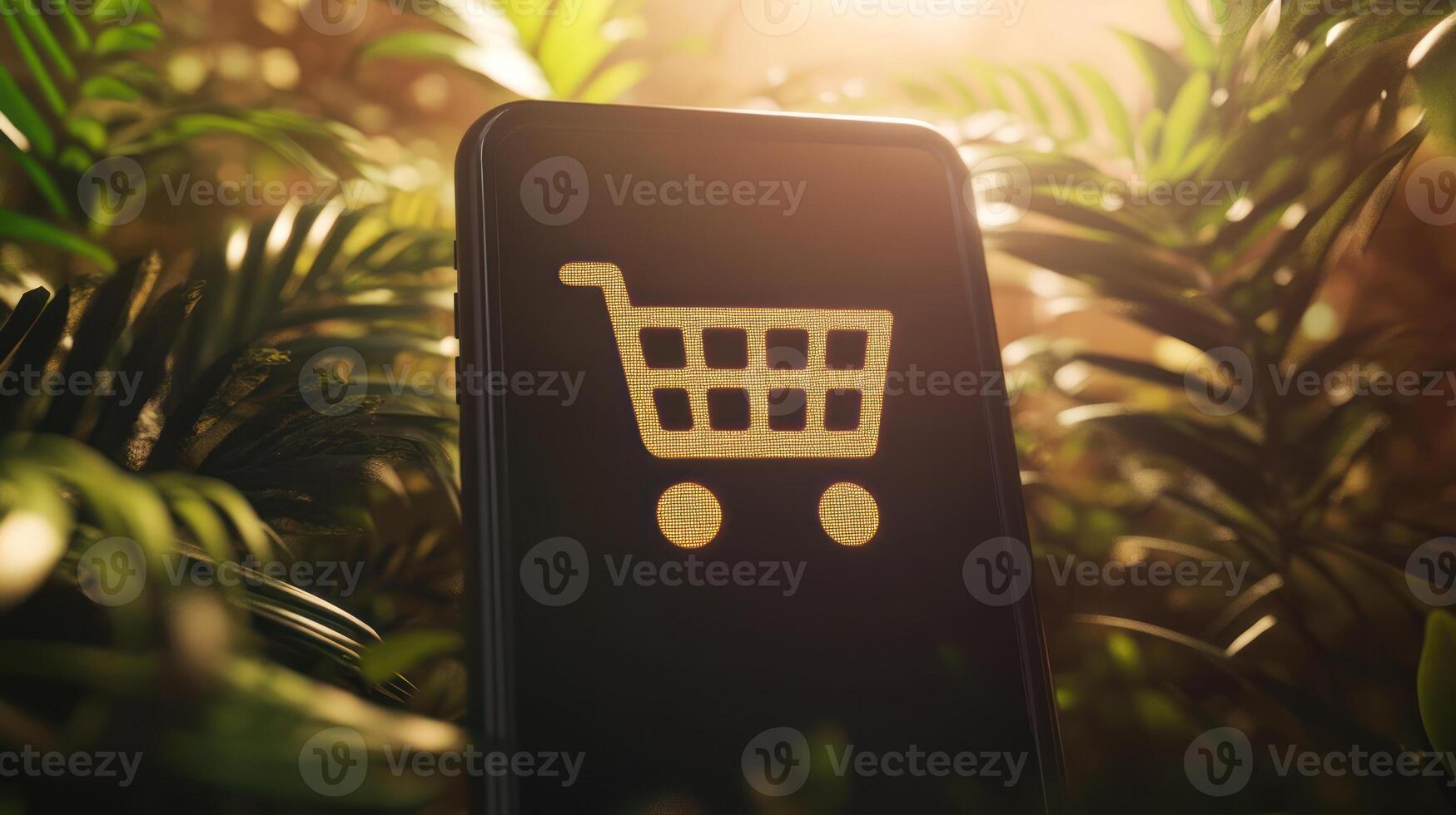 Cart Icon on Smartphone Screen in Nature Setting photo