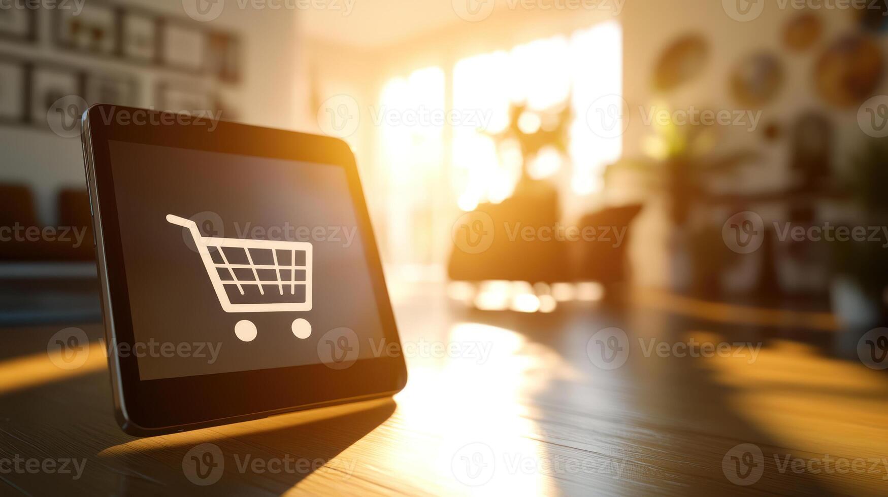 Cart Icon on Smartphone in a Warm Indoor Setting photo