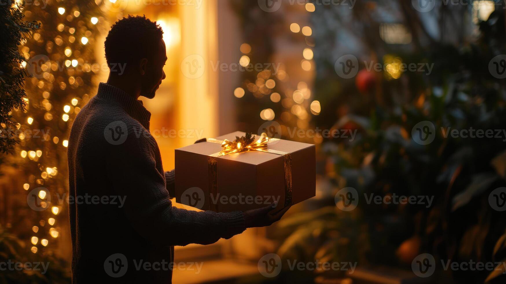 Customer Receiving Package in Soft Glow Atmosphere photo