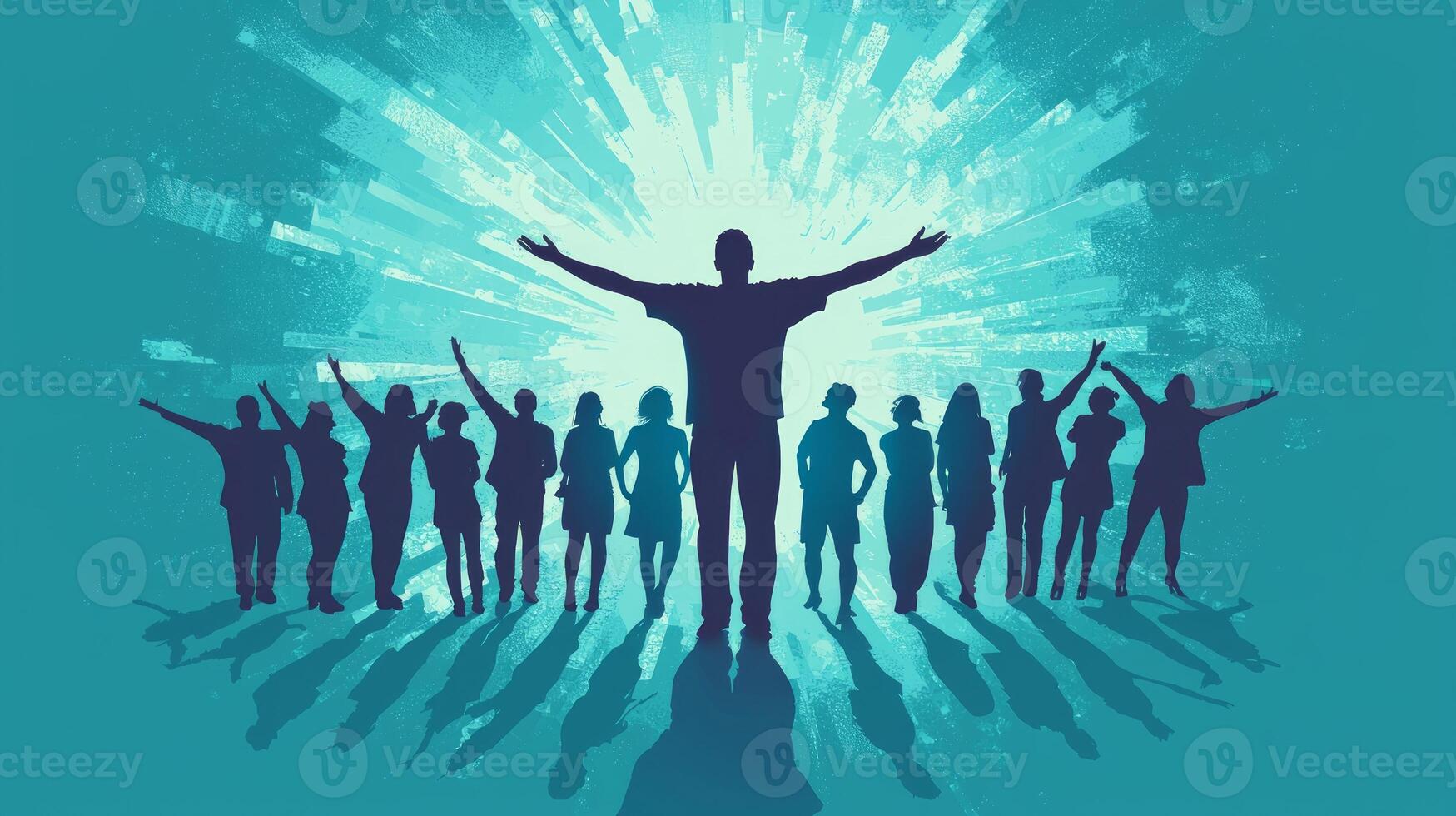 A silhouette of a man standing in front of a crowd of people photo