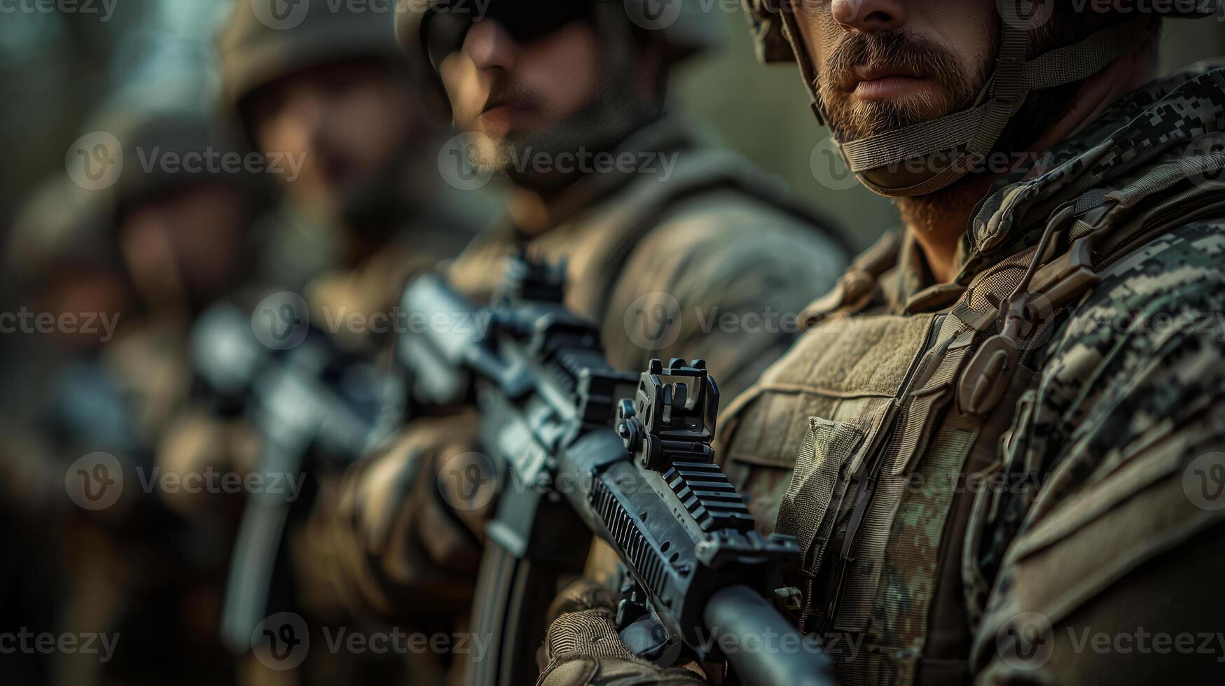 A group of soldiers are standing in formation photo