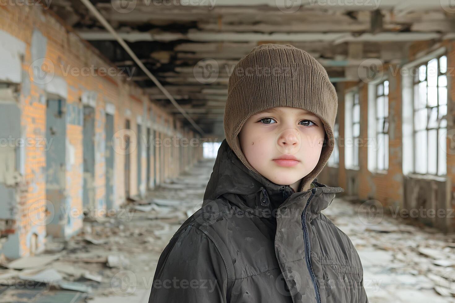 Captivating Childlike Expression in Minimalist Studio Portrait photo