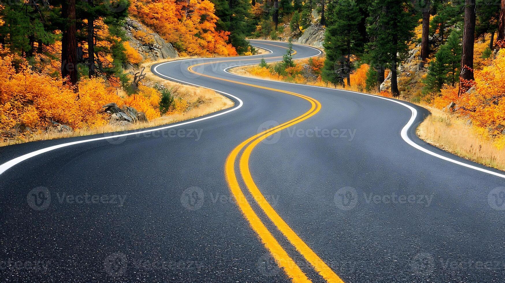 Captivating Winding Autumn Road Through Vibrant Forest Landscape photo