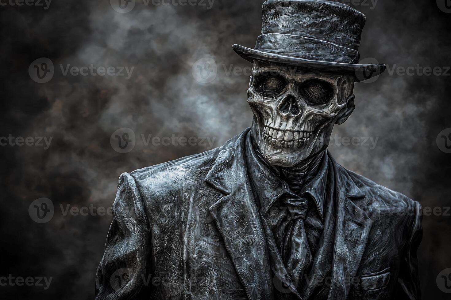 Mysterious Skeletal Figure Shrouded in Ominous Fog and Smoke photo