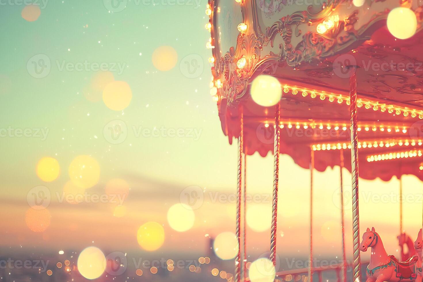 Captivating Carousel and Ferris Wheel at Dusk in Amusement Park Carnival photo