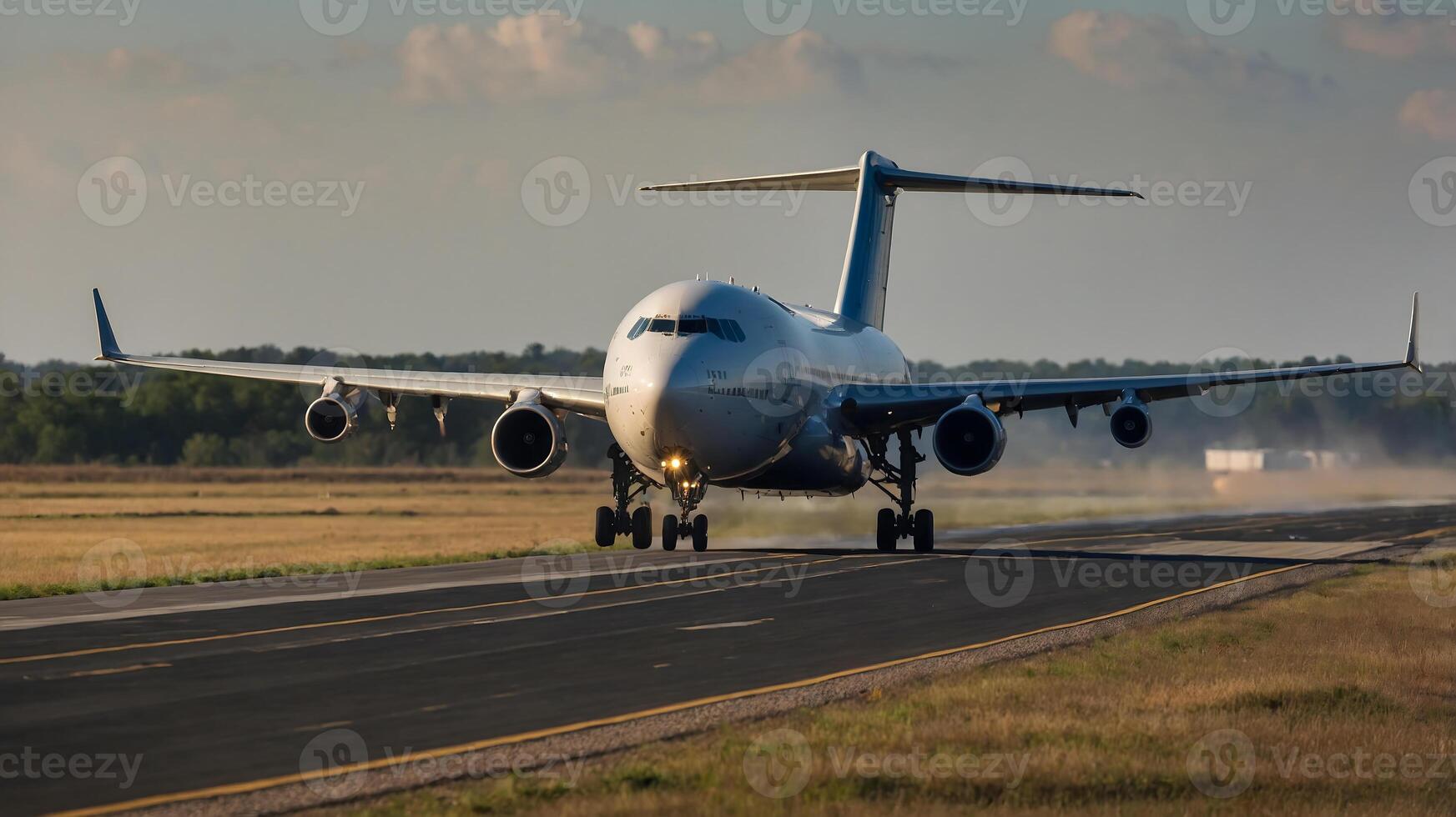 A large passenger jet is taking off from the runway photo