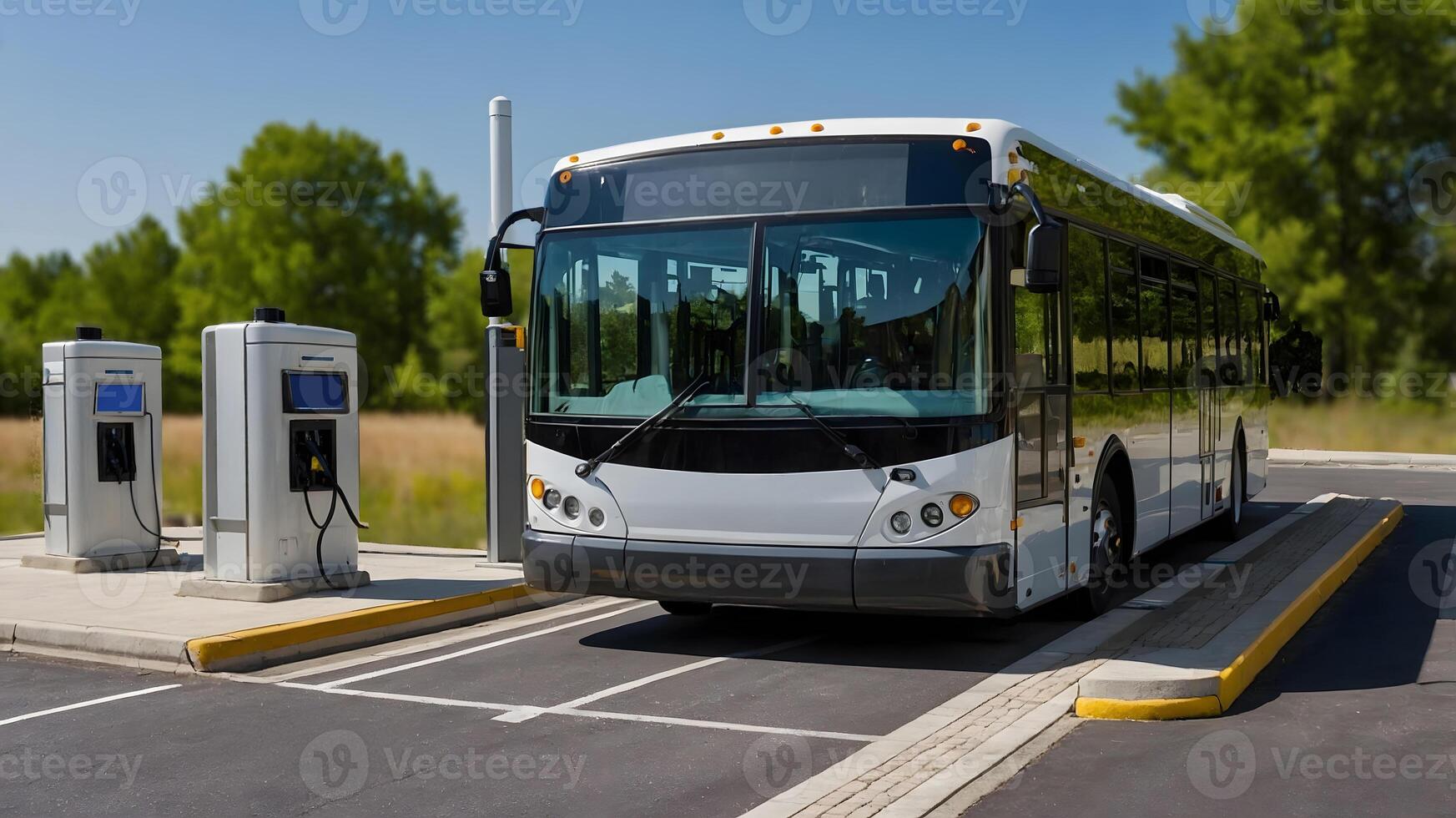 A bus is parked at a charging station photo