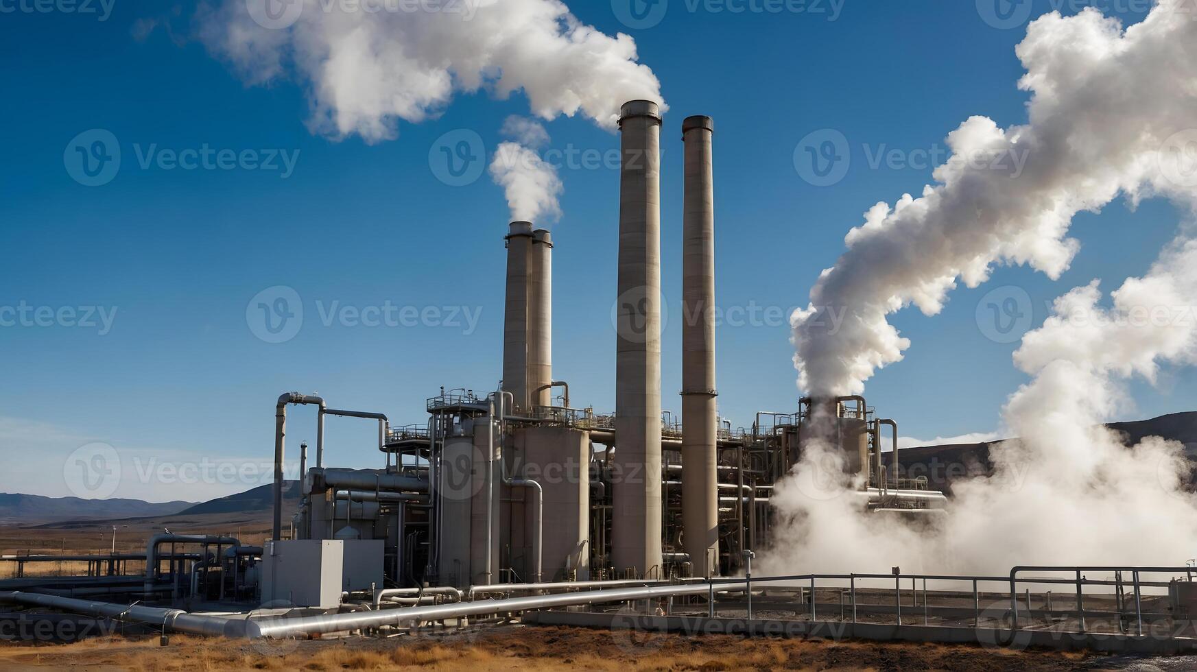 A large industrial plant with smoke coming out of the pipes photo