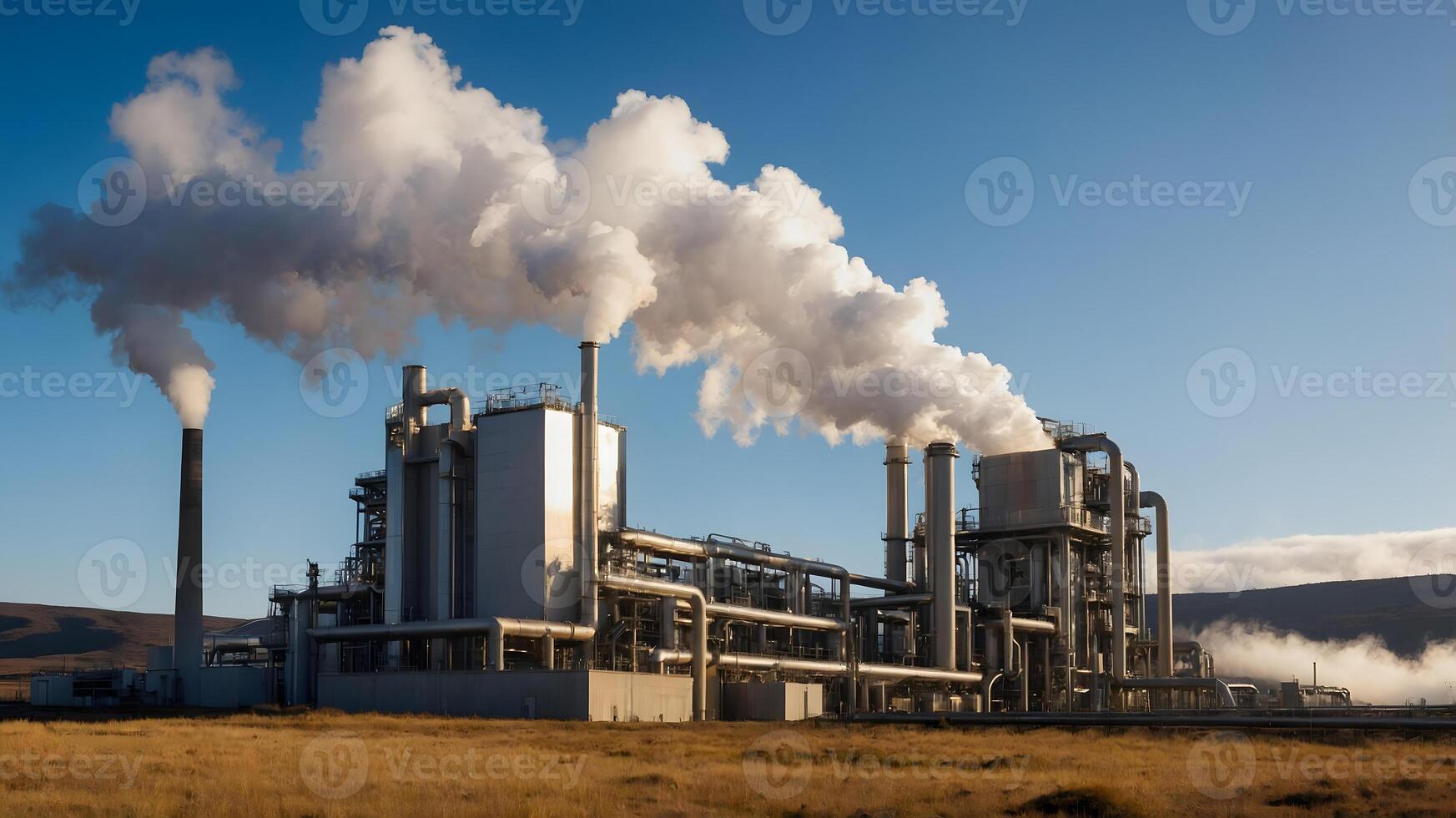 A large industrial plant with smoke coming out of it photo