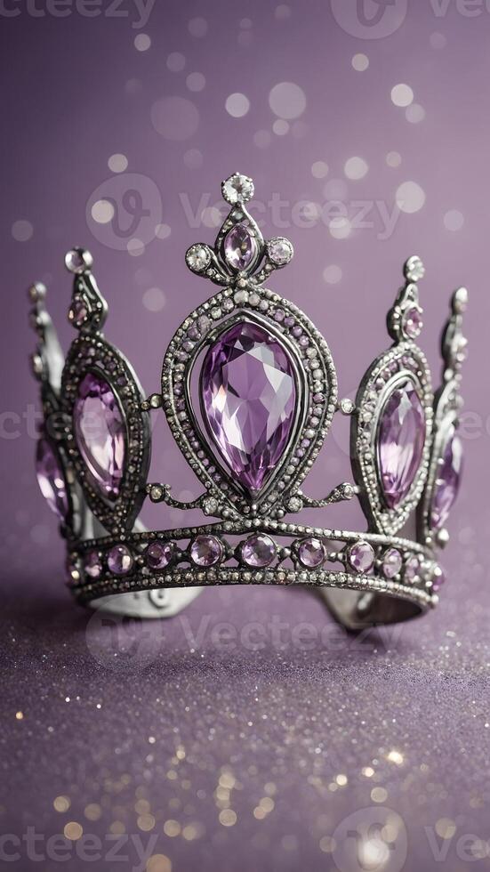 A purple crown with diamonds on a glittery background photo