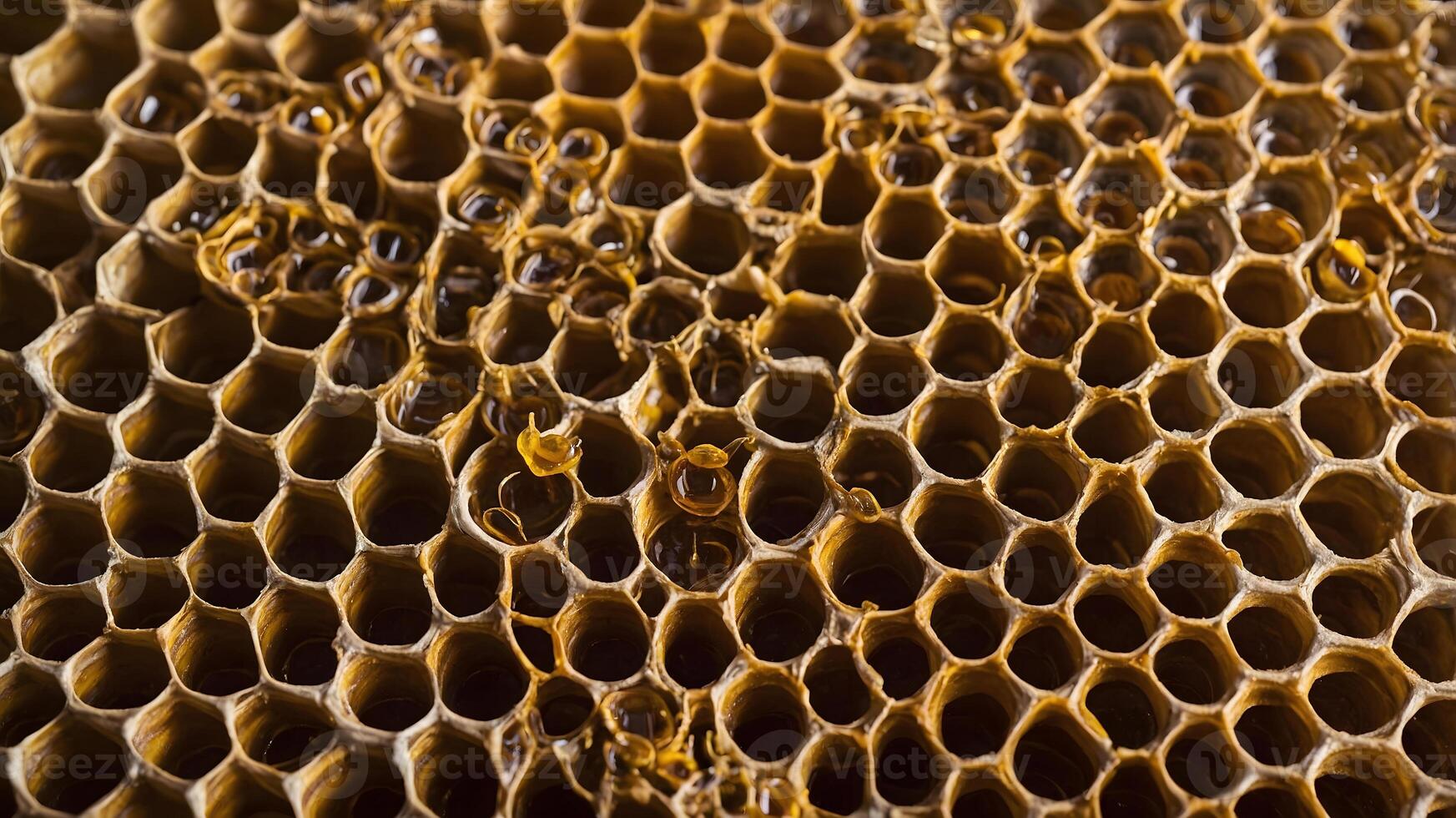 Close up of a honeycomb with water droplets photo