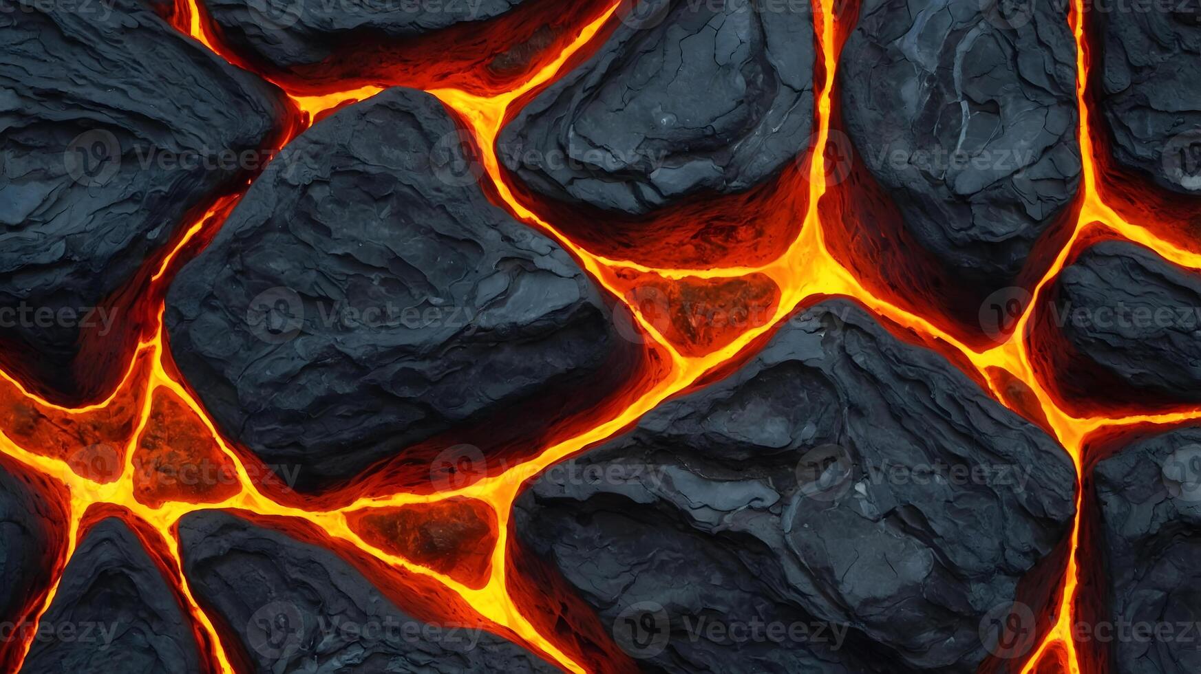 A lava stone background with orange flames photo