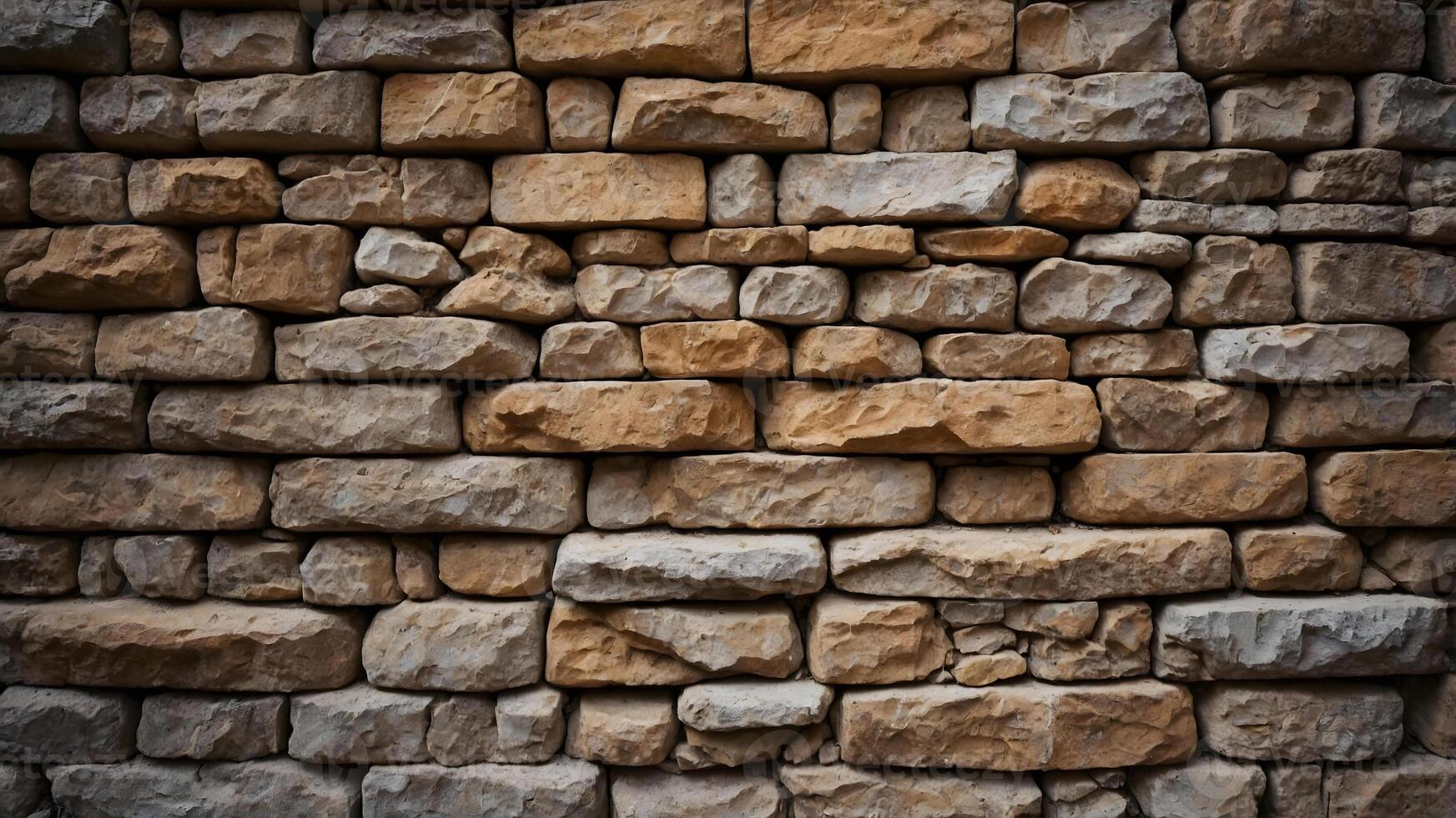 A wall made of stone with many different shapes photo