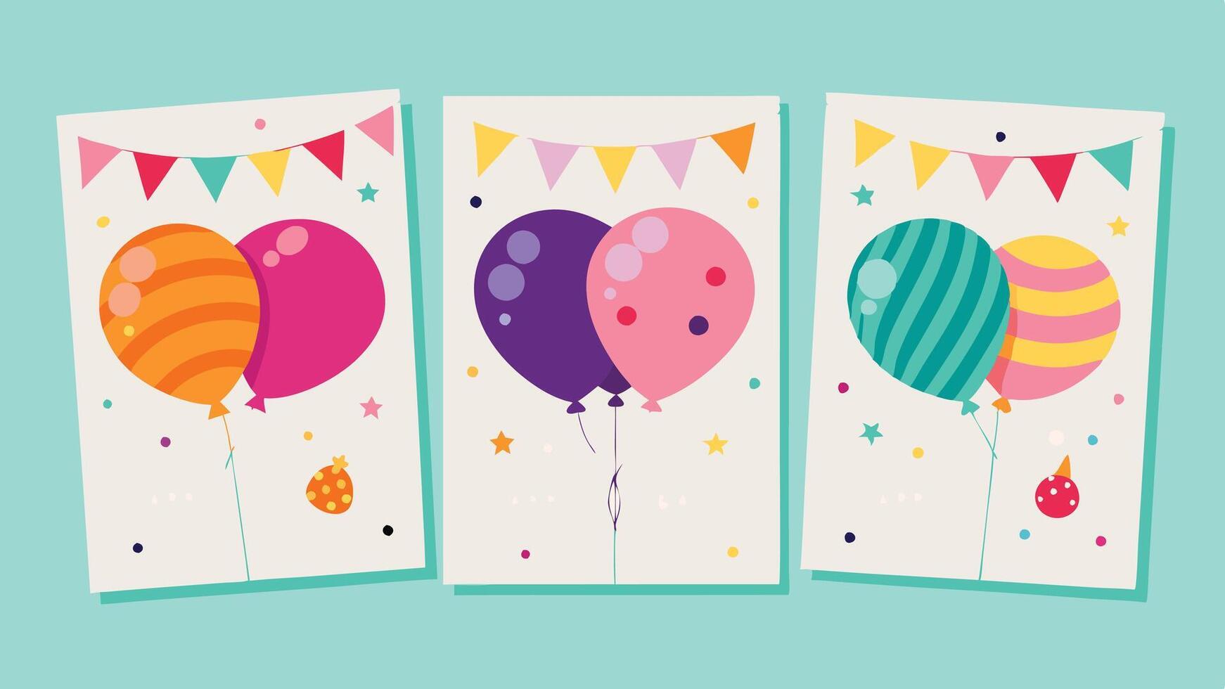 three birthday cards with colorful balloons vector