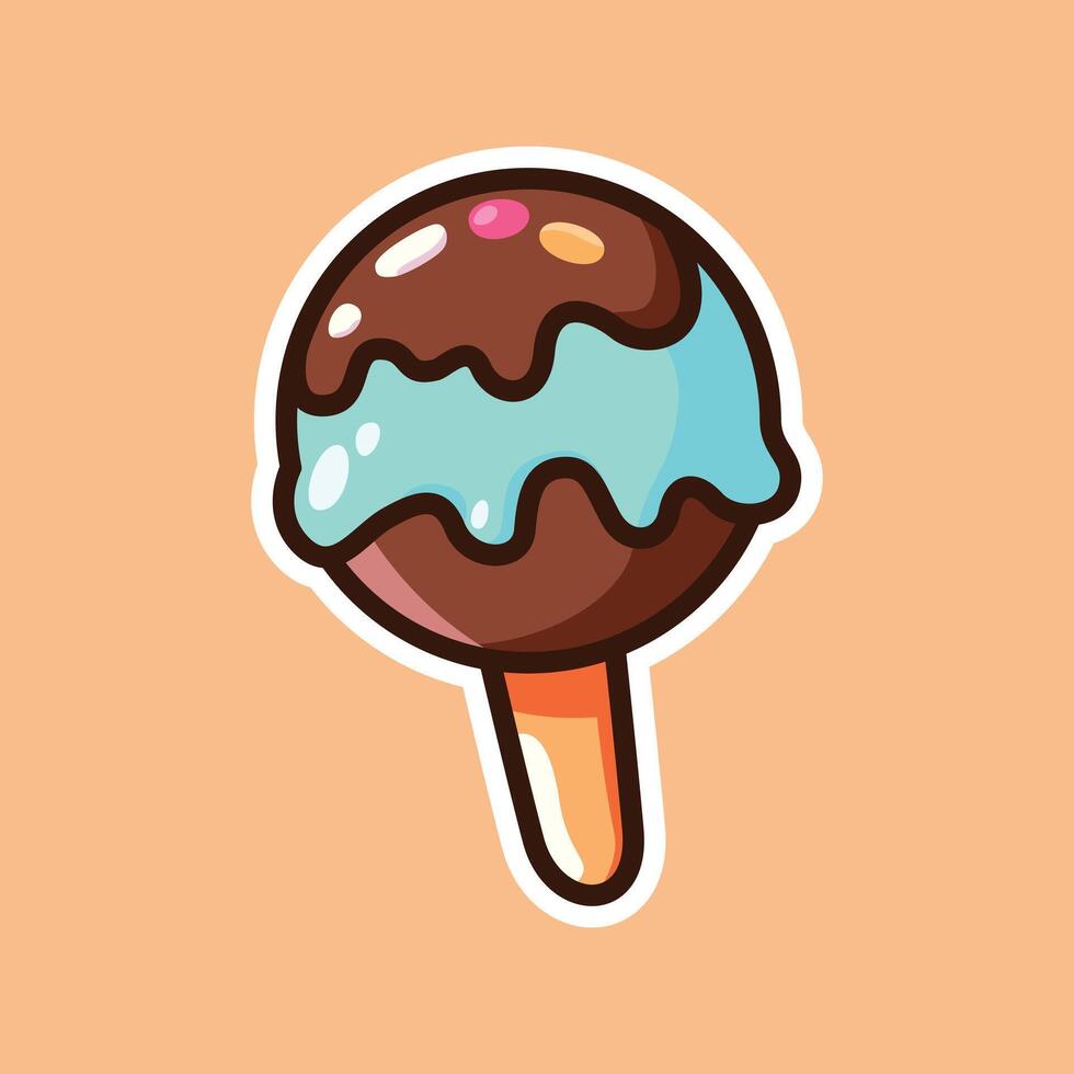 Chocolate Ice Cream Bar with Blue Drizzle - Illustration vector